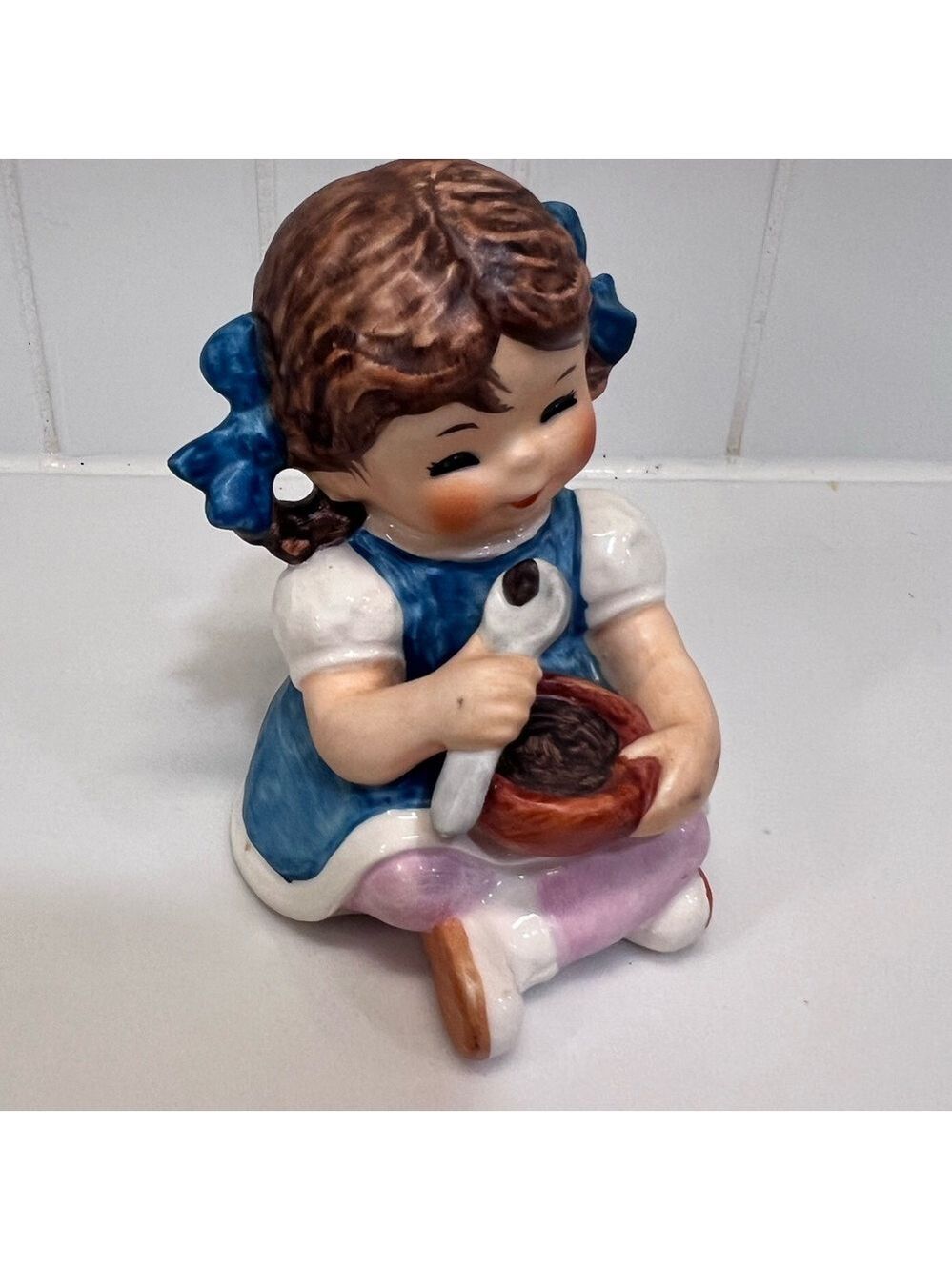 Vintage Goebel Charlot BYI Figurine Sitting Brown Hair Girl Eating From Bowl